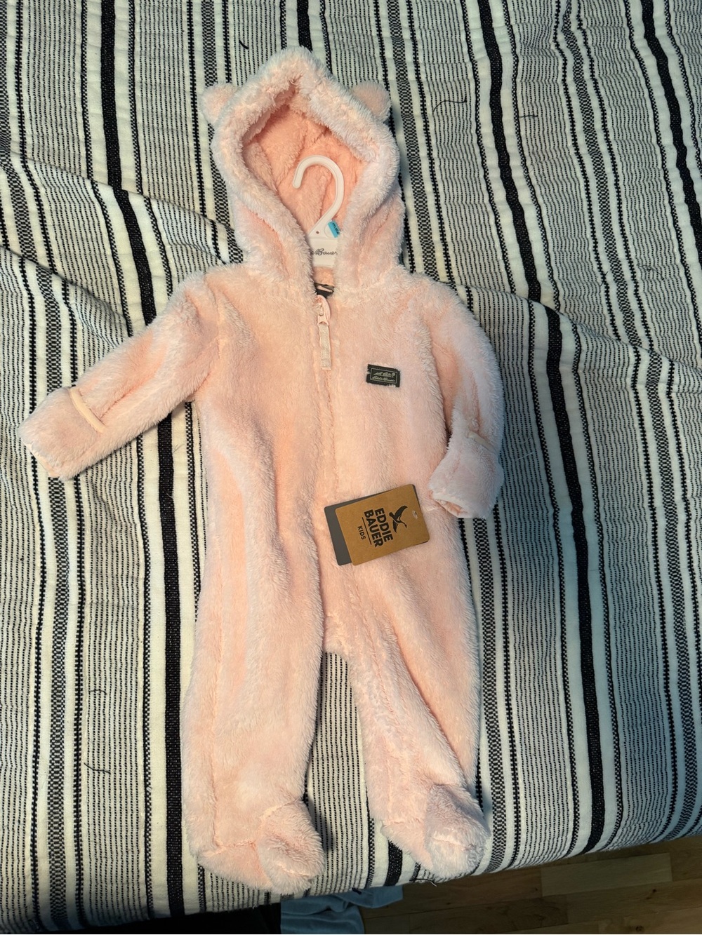 Eddie Bauer Plush Pink Hooded Footie One-Piece
